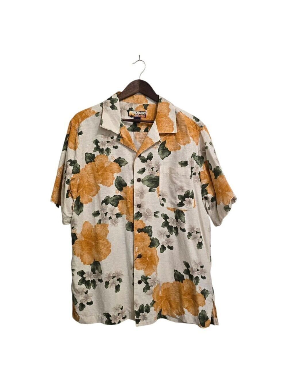 Havana Jack's Cafe Hibiscus Silk Hawaiian Casual Button Down Shirt Sz L